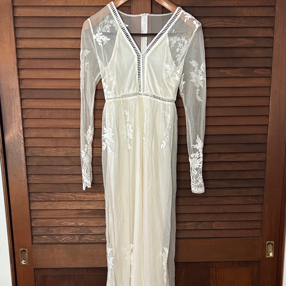 Elegant Sheer Cream/White Lace Dress